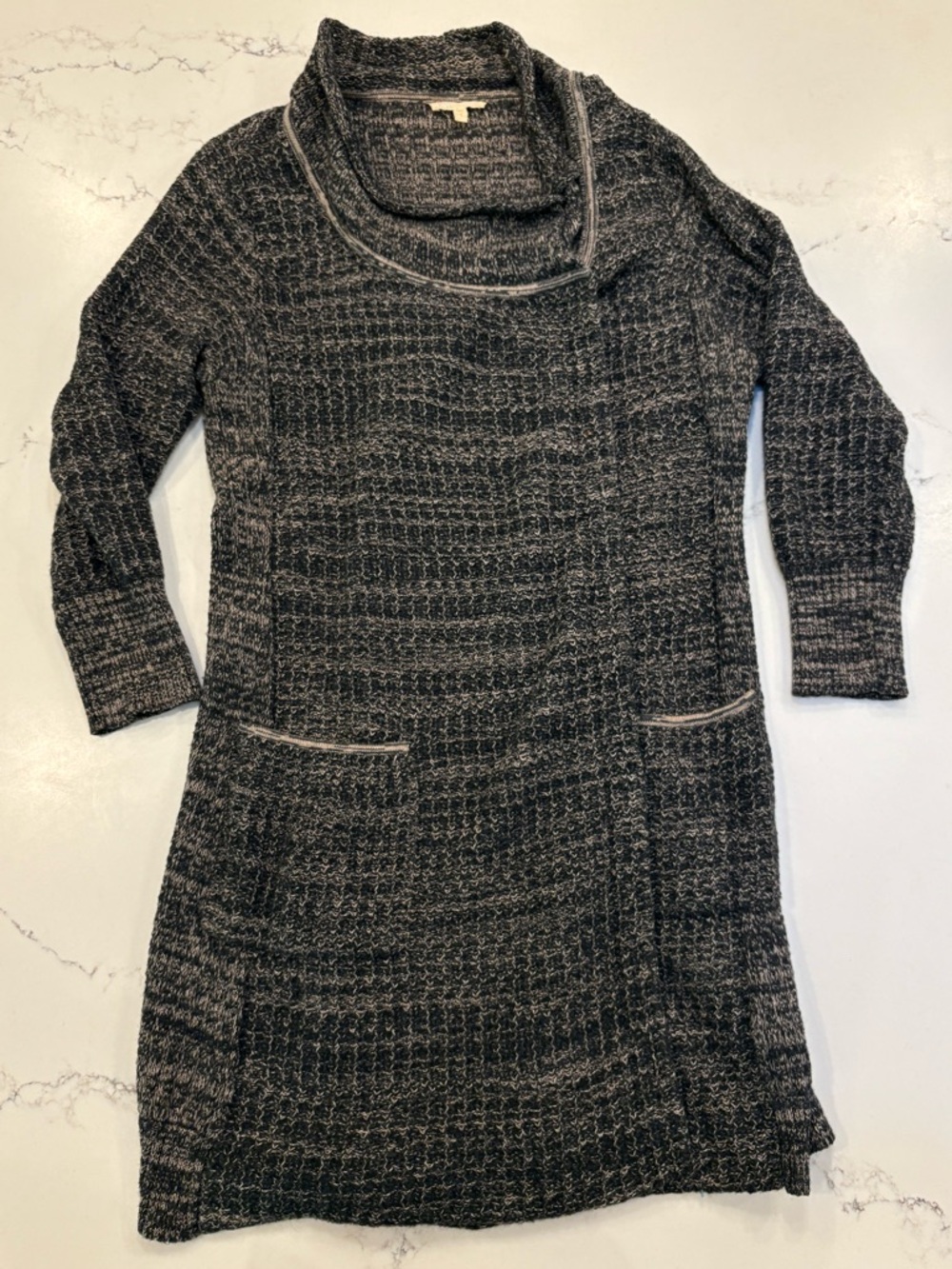 Eileen Fisher Alpaca Cotton Blend Cozy Black & Gray Knit Long Cardigan 1 Snap